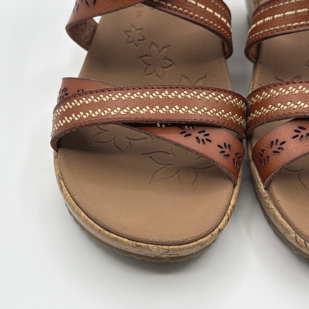 Skechers Beverlee Delicate Glow Luggage Brown Wedge Sandals Strappy Womens Sz 9 - Picture 4 of 16